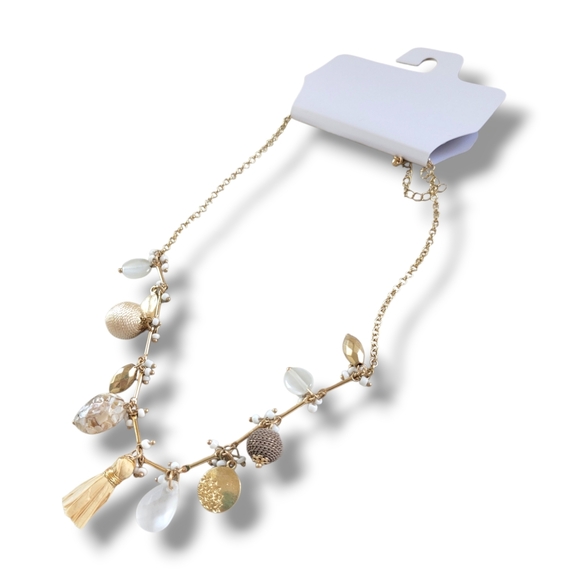 NWT Pretty Gold Tone Asymmetric Mixed Media Charm Necklace - Picture 4 of 11